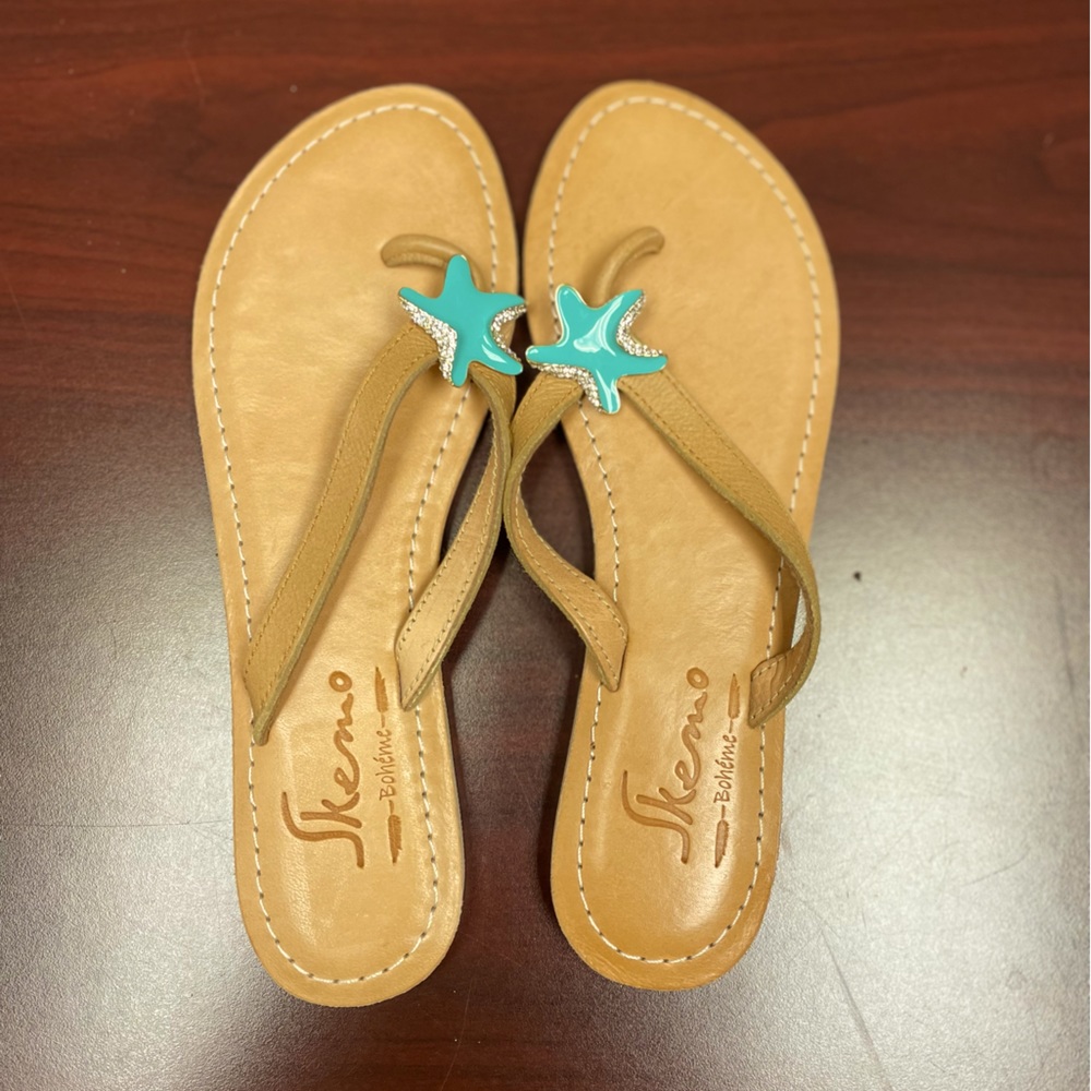 COPY - Sandals, gorgeous, all leather, skemo boheme,  size 7, enamel blue starf…